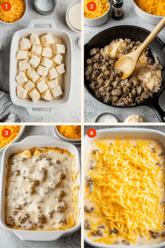 sausage and gravy casserole-Instructions